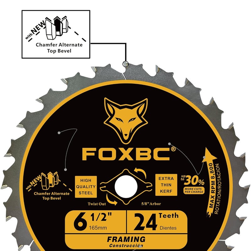 FOXBC 6-1/2 inch Circular Saw Blade 24T 60T Combo Pack, Wood Cutting, Thin-Kerf with 5/8" Arbor - Image 4